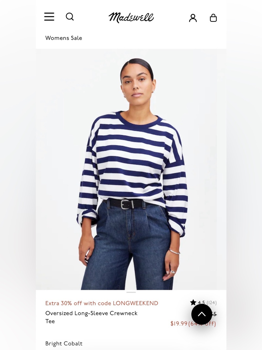 Madewell oversized crewneck in blue stripe 100% cotton size large